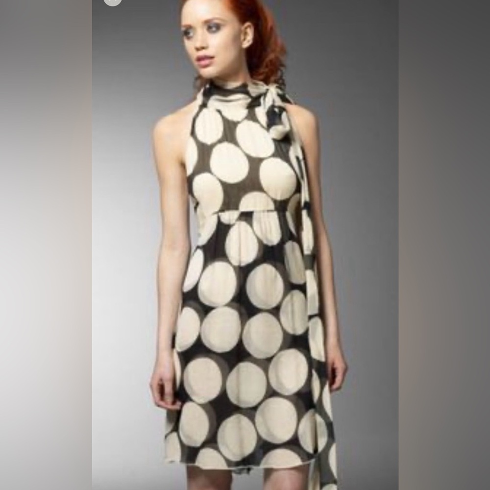 Diane von Furstenburg Large Polka Dot Silk Cocktail Party Midi Dress size 10 NWT